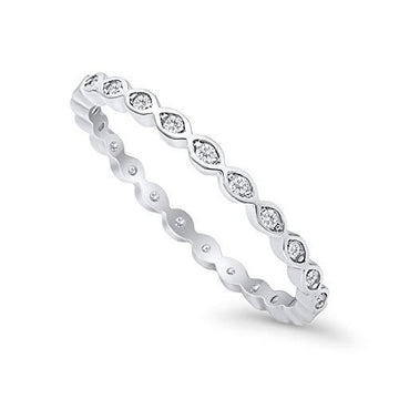Full Eternity Stackable Band Ring Simulated CZ 925 Sterling Silver